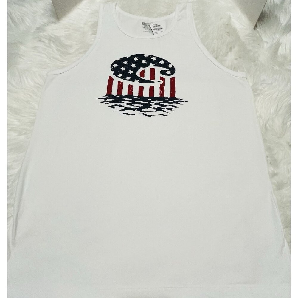 NEW Costa Del Mar Tank Top Men's Size XL White Red Blue American Flag Logo